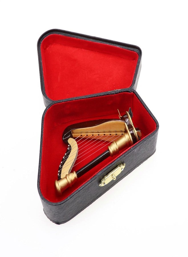 Dselvgvu Wooden Miniature Harp with Case Mini Musical Instrument Harp Replica Collectible Figurines Dollhouse Accessories Model Home Decoration Display Ornament (3.54"x1.97"x0.91") - Image 3
